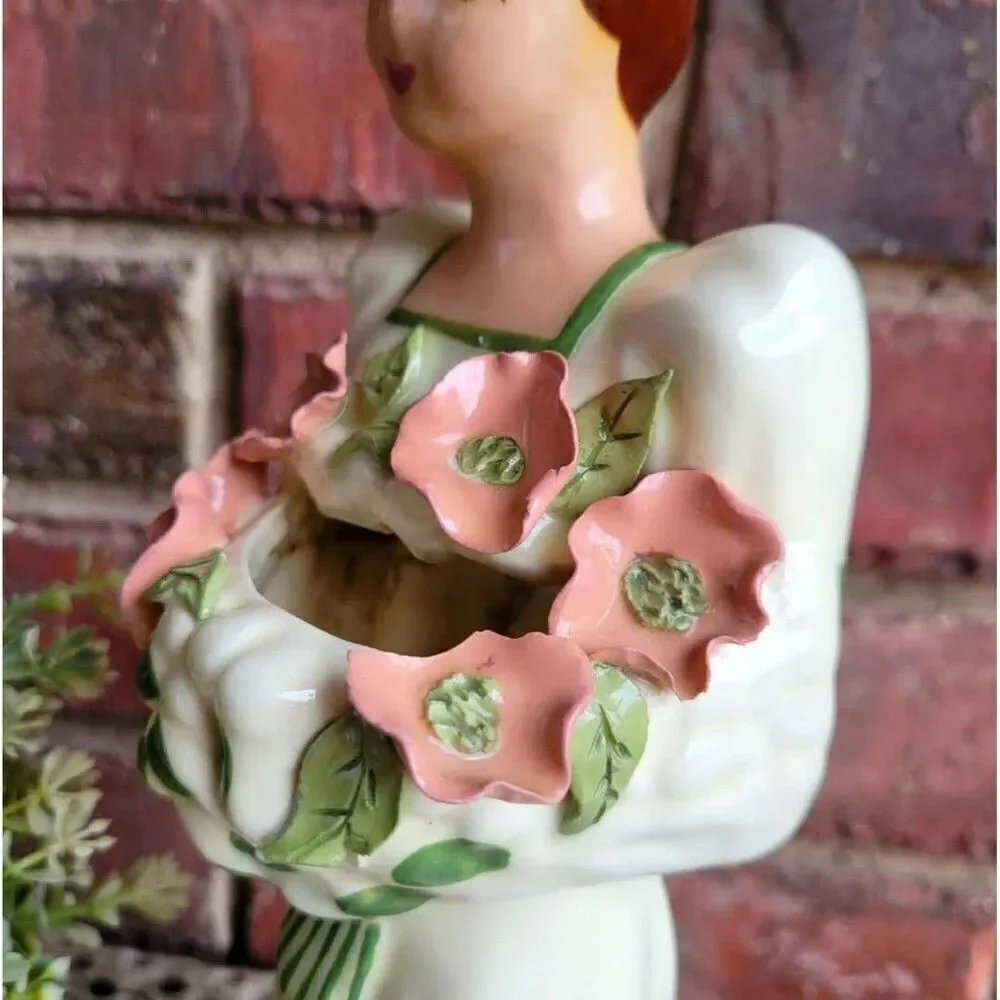 Vintage Beautiful & Rare Tall California Pottery Elegant Lady Bouquet Vase